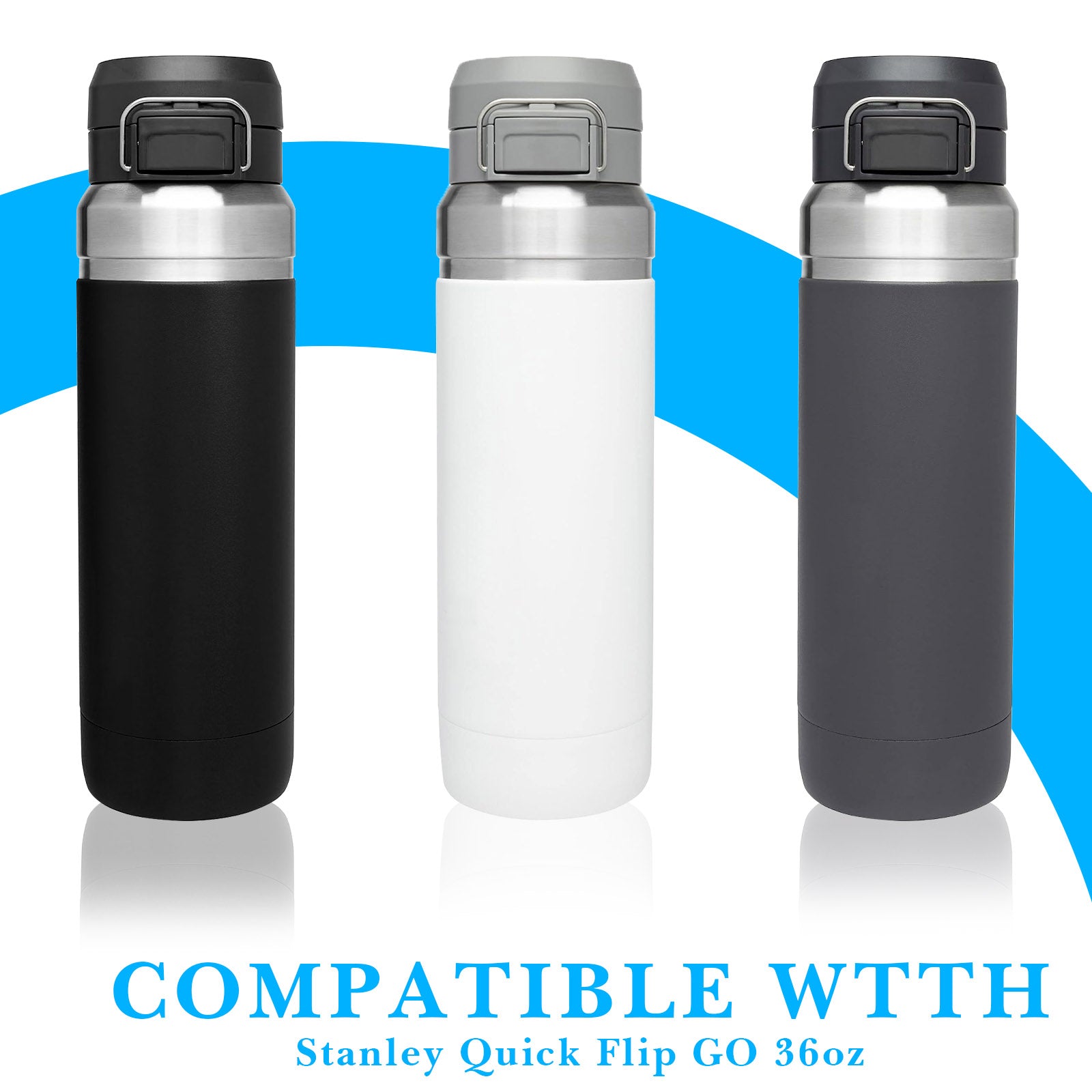 Linkidea 2 Pack Water Bottle Boot Compatible with Stanley Quick Flip GO 36oz, Silicone Bottle Bottom Bumper Protector (Blue)
