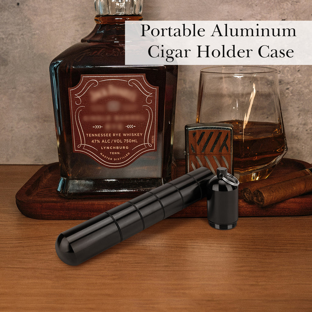 Linkidea Aluminum Cigar Holder Case for Men, 0.8" (2.1cm) Opening Diameter Portable Pocket Cigar Tube, Detachable Airtight Single Cigar Storage, Travel Cigar Container (Black)