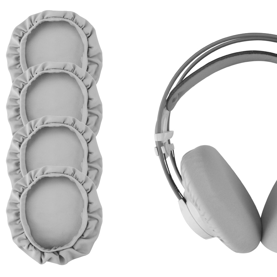 Linkidea Fabric Ear Cover, Washable Sanitary Earpads Protectors for Gym, Gaming, 2 Pairs Cloth Sweat Cover for Headphones Ear Cups, Sweat-Resistant (L, Grey)