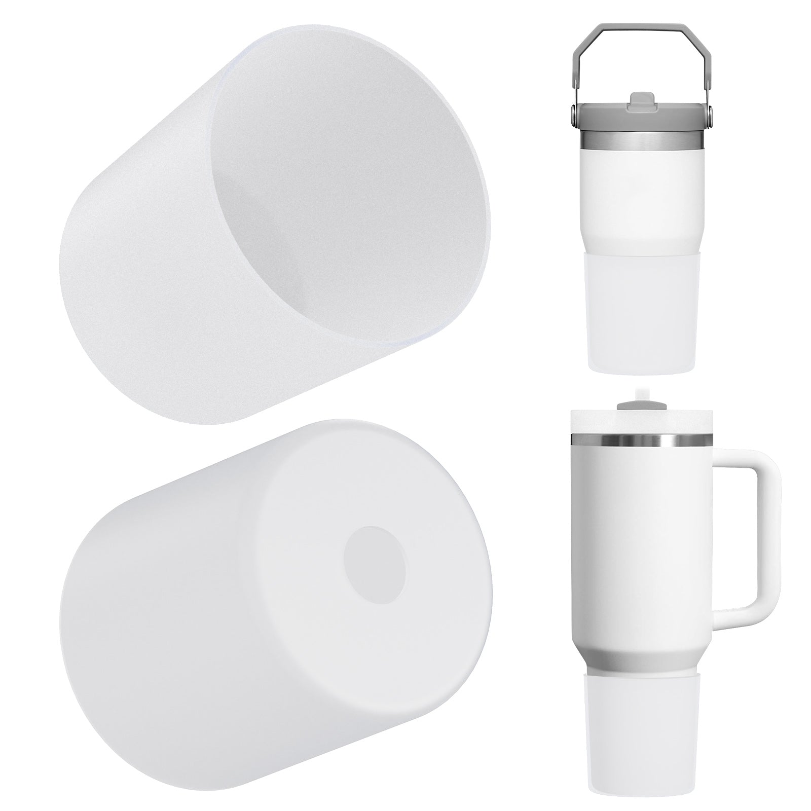 Linkidea Water Bottle Boot Compatible with Stanley Quencher H2.0 20oz/30oz/40oz, IceFlow Flip 20oz/30oz, Silicone Waterbottle Bottom Sleeve Cover Protector, Bottle Bumper (White / 2 Pack)