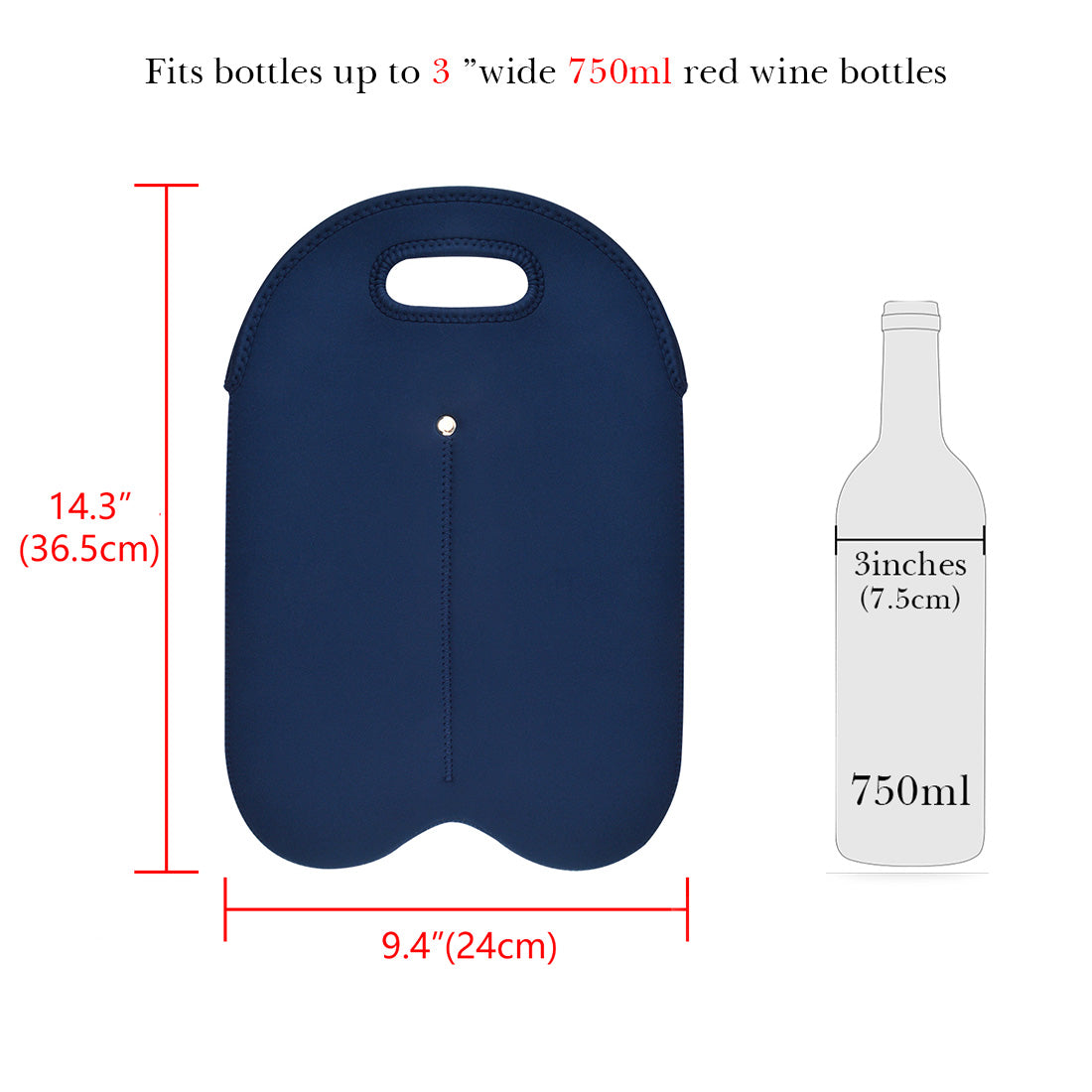 Linkidea Wine Travel Cooler Bag Holder, Portable Picnic Beverage Tote, Two Slots Beer Insulated Neoprene Handbag (Blue)