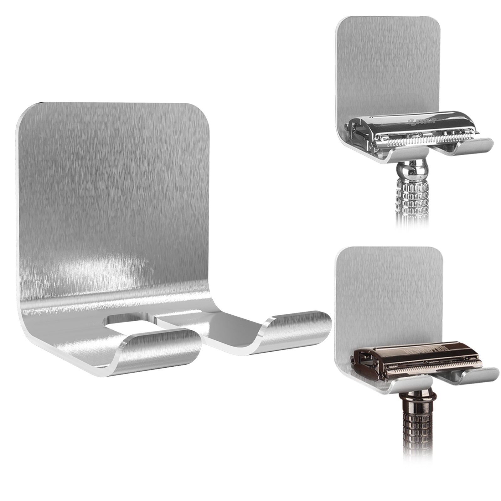 Linkidea 2 Pack Wall Mount Safety Razor Holder for Shower, Self Adhesive Shaver Hook Hanger Stand, Bathroom Wall Mounted Razor Holder Compatible with Vikings, Merkur Double Edge Safety Razor