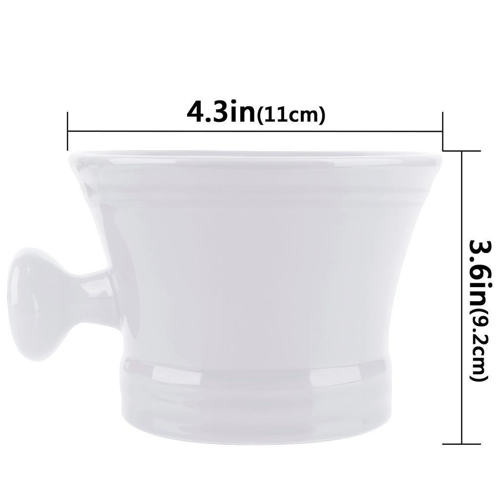 Linkidea Ceramic Shaving Mug with Knob Handle, Deep Lathering Bowl for Men, Wet Shaving Cup Compatible with Shaving Brushes, Razor Soap & Cream Holder, Grooming Accessory (White)