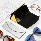 Extra Large Hard Shell Sunglasses Case, 2 Pack Gold & Silver Metal Eyewear Storage Bag Organizer Compatible with Rayban RB8089 RB4098 RB3825 RB4376 RB4191