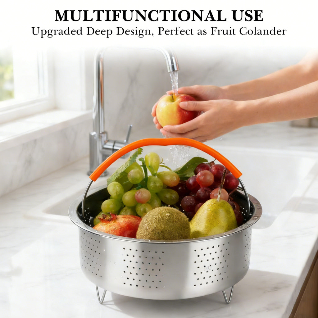 Linkidea 304 Stainless Steel Rice Steamer Insert with Stand, Compatible with AROMA ARC-954SBD, Rice Cooker Basket with Handles & Feet, Multi-Purpose Mesh Strainer for Cooking