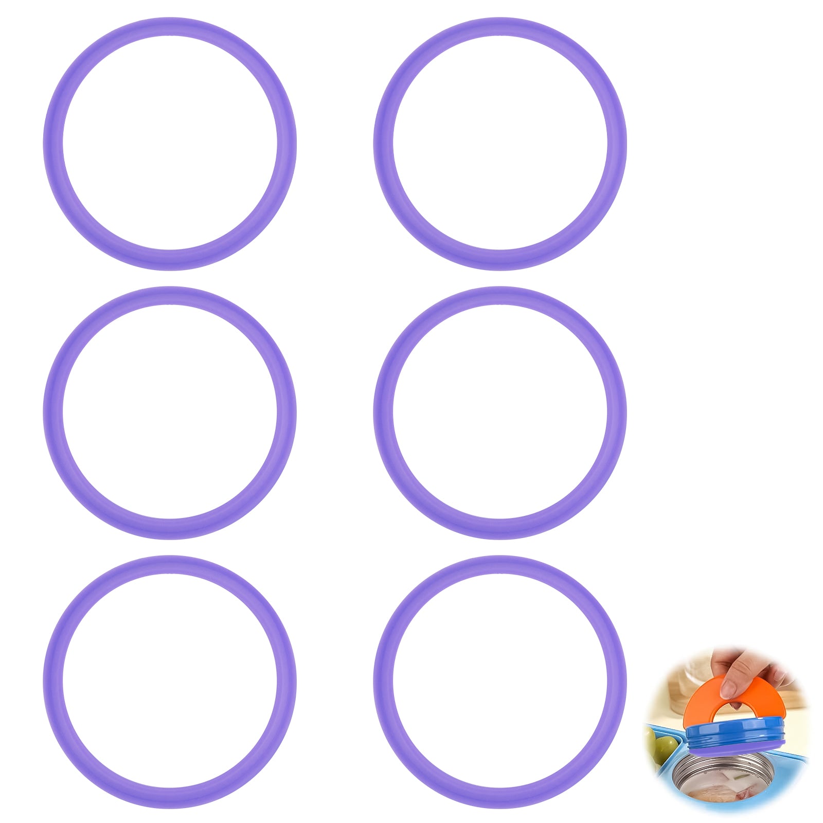 Linkidea 6 Pcs Silicone Seal Replacement, Round Exact Fit Lid Seal Gasket Compatible with OmieBox, Leakproof Food Safe Parts & Accessories for Bento Box (Purple)