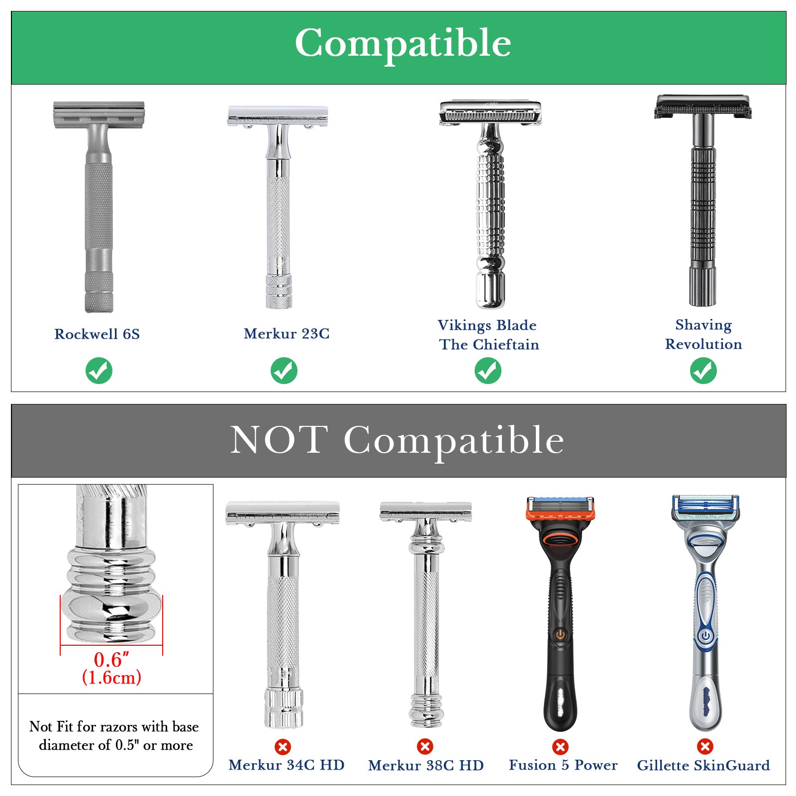 Linkidea 2 Pack Safety Razor Stand, Opening Dia 0.5" (13mm) Men's Shaving Razor Holder, Razor Holder for Bathroom Countertops Compatible with Shaving Revolution (Brushed Silver)