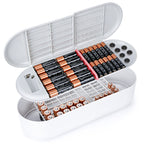 Linkidea Battery Storage Case with Tester, Portable Battery Organizer for 42 AA, 47 AAA, 19 Flat Battery, Double Layer Battery Storage Box (Grey & White)