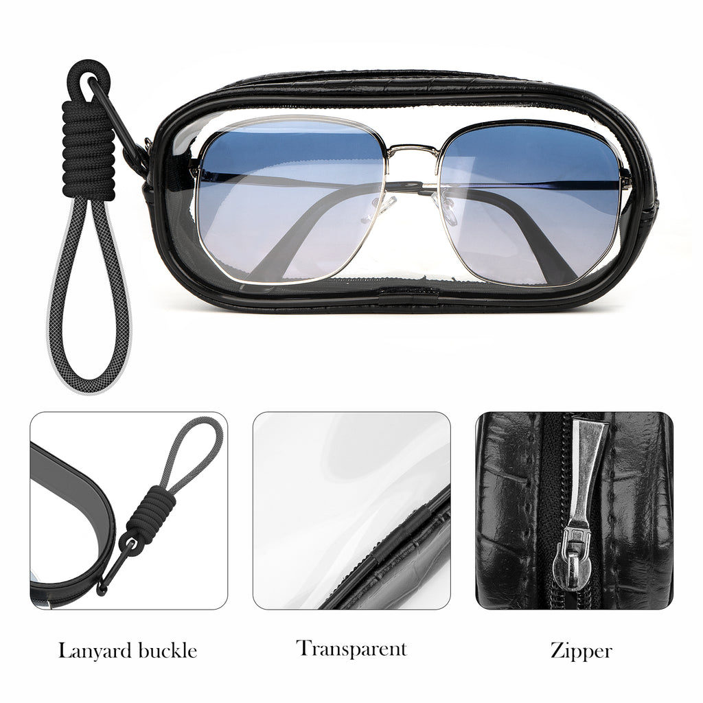 Extra Large Sunglasses Pouch Case with Hand Strap, 2 Pack Vegan Leather Sun Shades Eyeglasses Organizer Soft Bag Compatible with TOM FORD FT1013/FT0919/FT0924 Prada PS 03XS/07WS/53XS/01WS