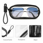 Extra Large Sunglasses Pouch Case with Hand Strap, 2 Pack Vegan Leather Sun Shades Eyeglasses Organizer Soft Bag Compatible with TOM FORD FT1013/FT0919/FT0924 Prada PS 03XS/07WS/53XS/01WS