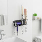 Linkidea Aluminum Alloy Hair Dryer Holder with Curling Iron Storage, Hair Styling Tool Organizer for Bathroom, Countertop, Wall Mounted Storage Rack (Grey)