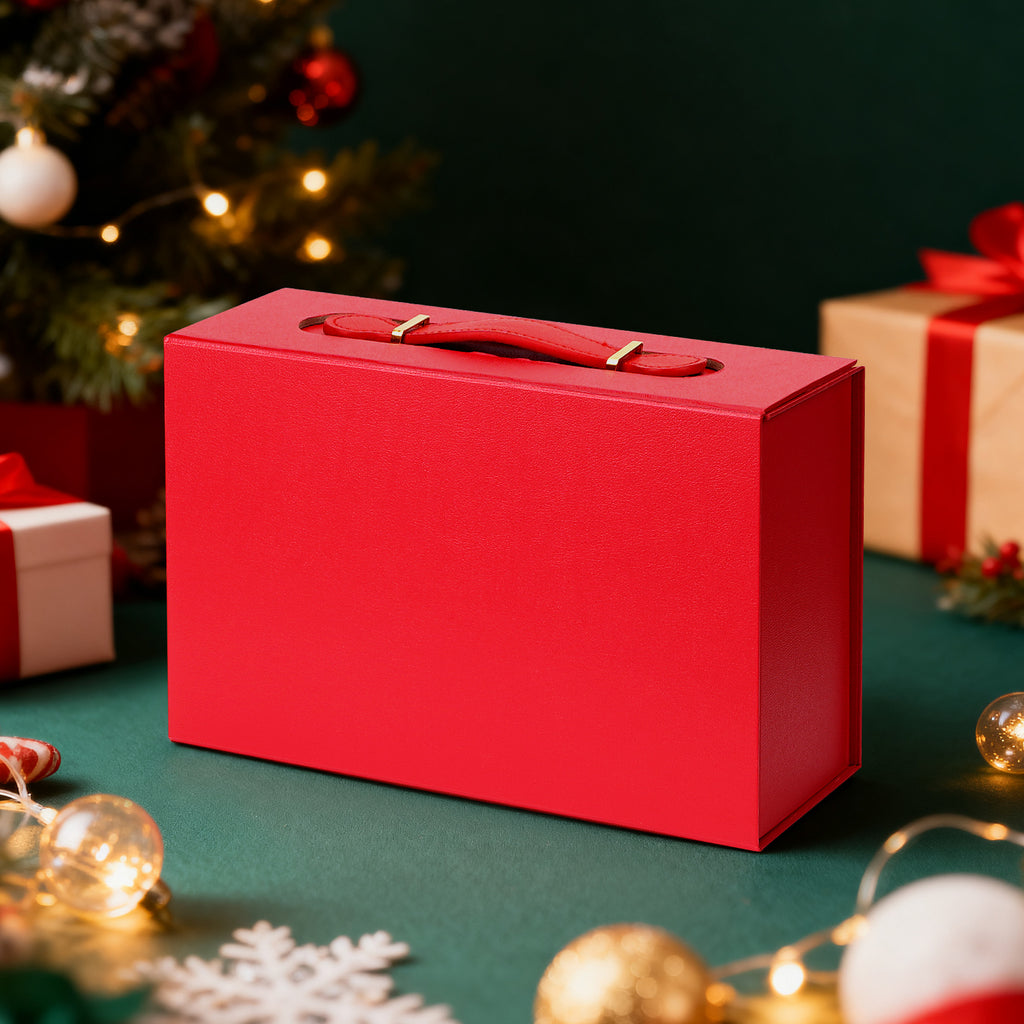 Linkidea Quick Assemble Magnetic Gift Box, Large Rigid Packaging Box With Shredded Paper Filler, Gift Packaging Compatible with Over-Ear Headphone Gifts (Red)