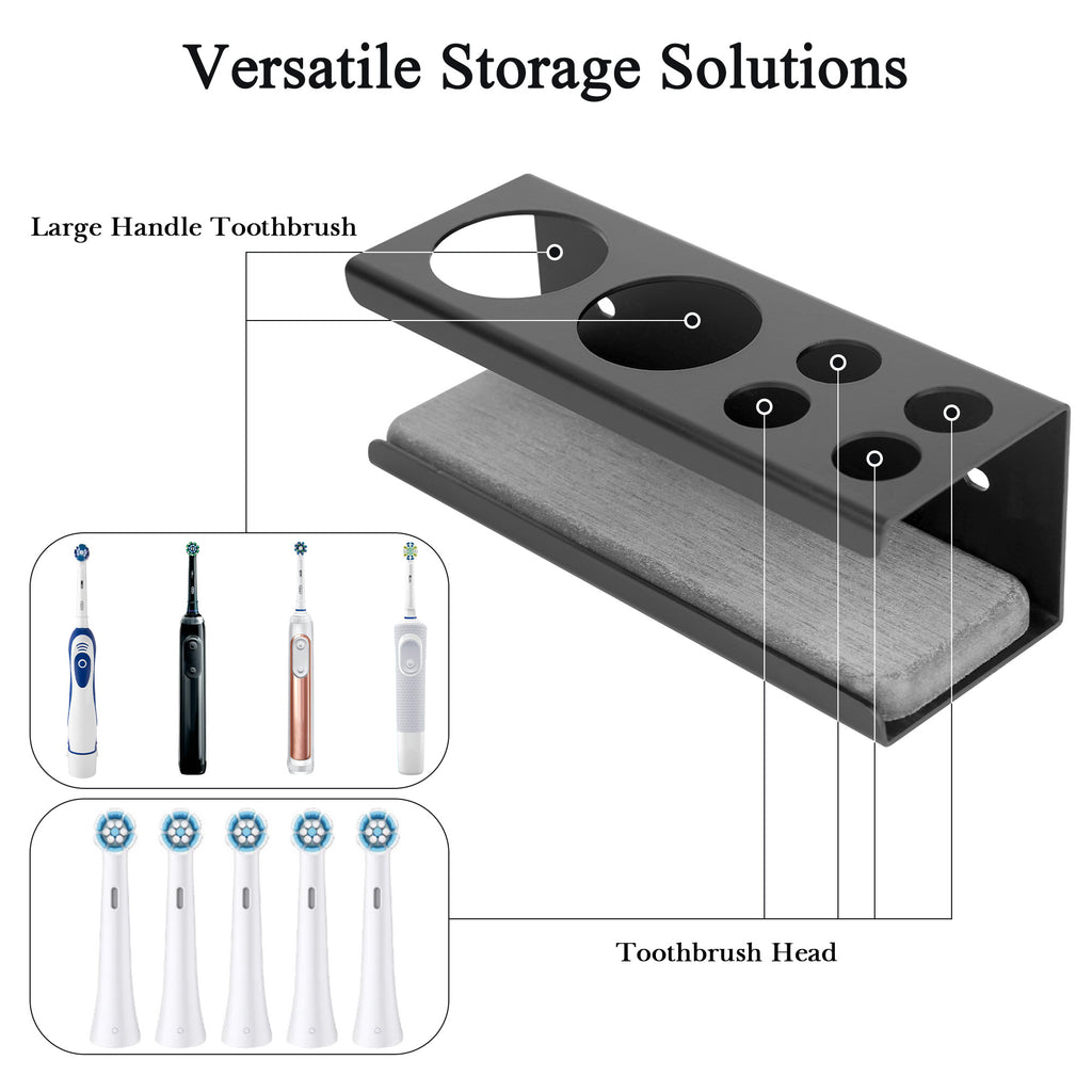 Linkidea Wall Mount Electric Toothbrush Holder, 2 Slots Aluminum Alloy Hanger with Draining Tray, Self Adhesive Organizer Compatible with Oral-B Pro 1000, Genuis X (Black)
