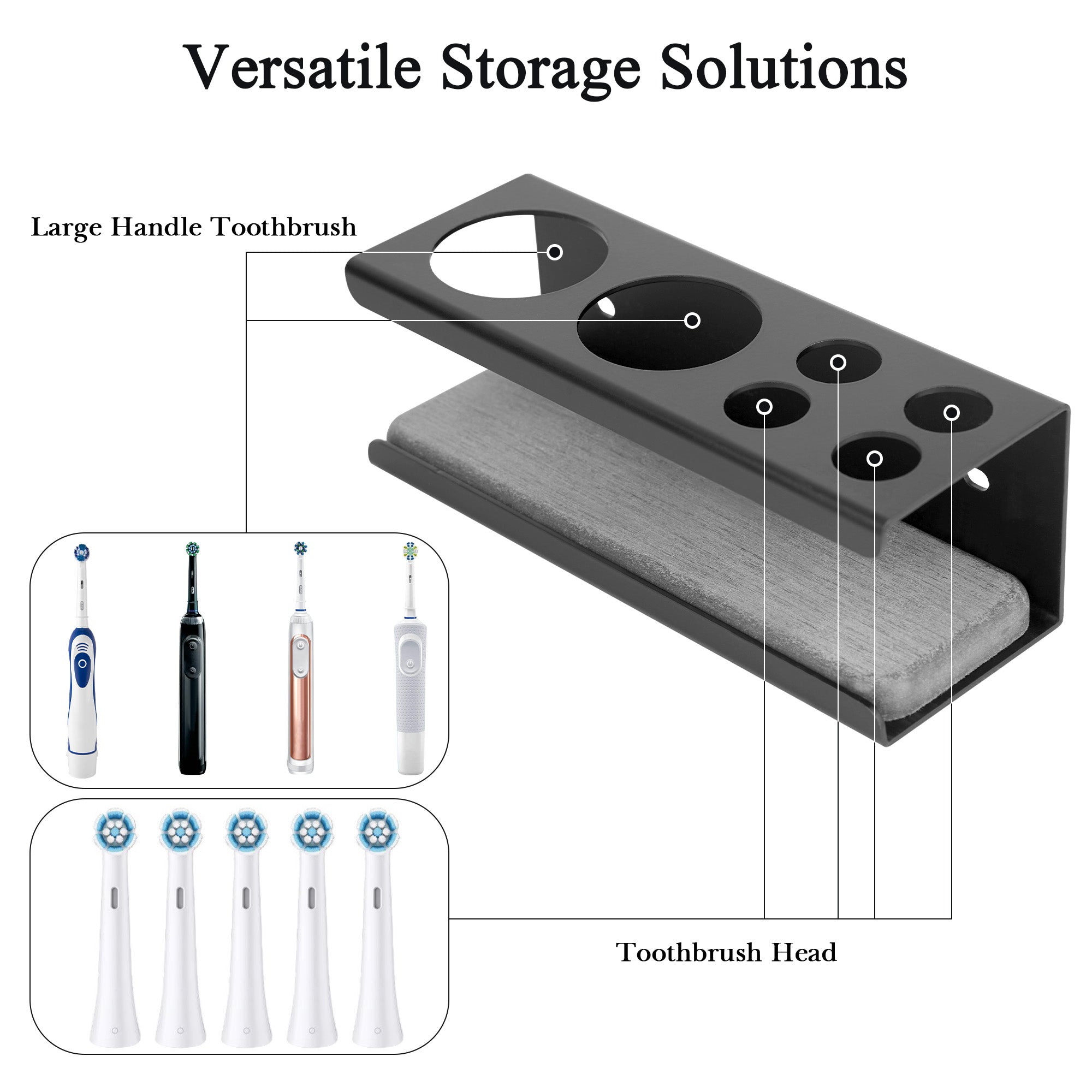 Linkidea Wall Mount Electric Toothbrush Holder, 2 Slots Aluminum Alloy Hanger with Draining Tray, Self Adhesive Organizer Compatible with Oral-B Pro 1000, Genuis X (Black)