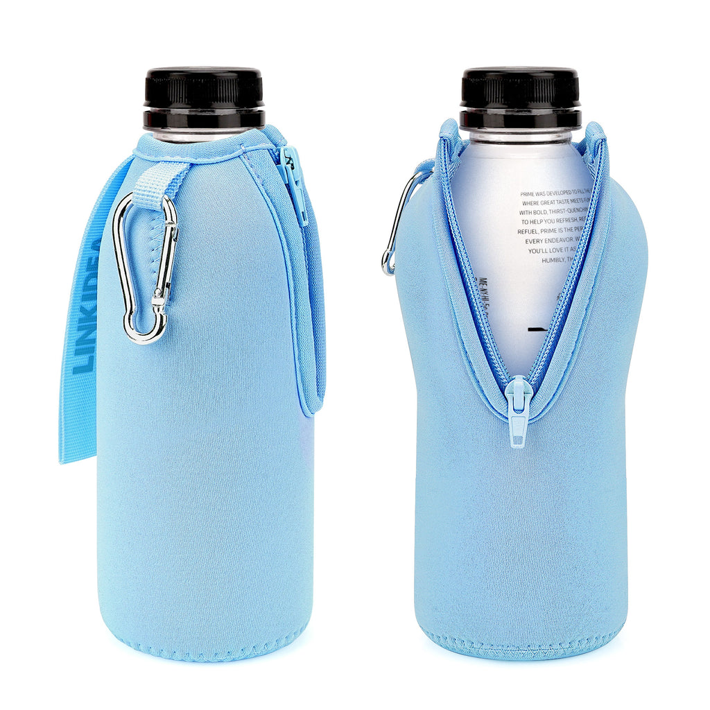Linkidea 2 Pack Disposable Water Bottle Sleeve Compatible with 16.9 Fl Oz PRIME Hydration, BODYARMOR, Gatorade Fit, Insulated Plastic Sports Drink Cover with Lockable Zipper, Light Blue