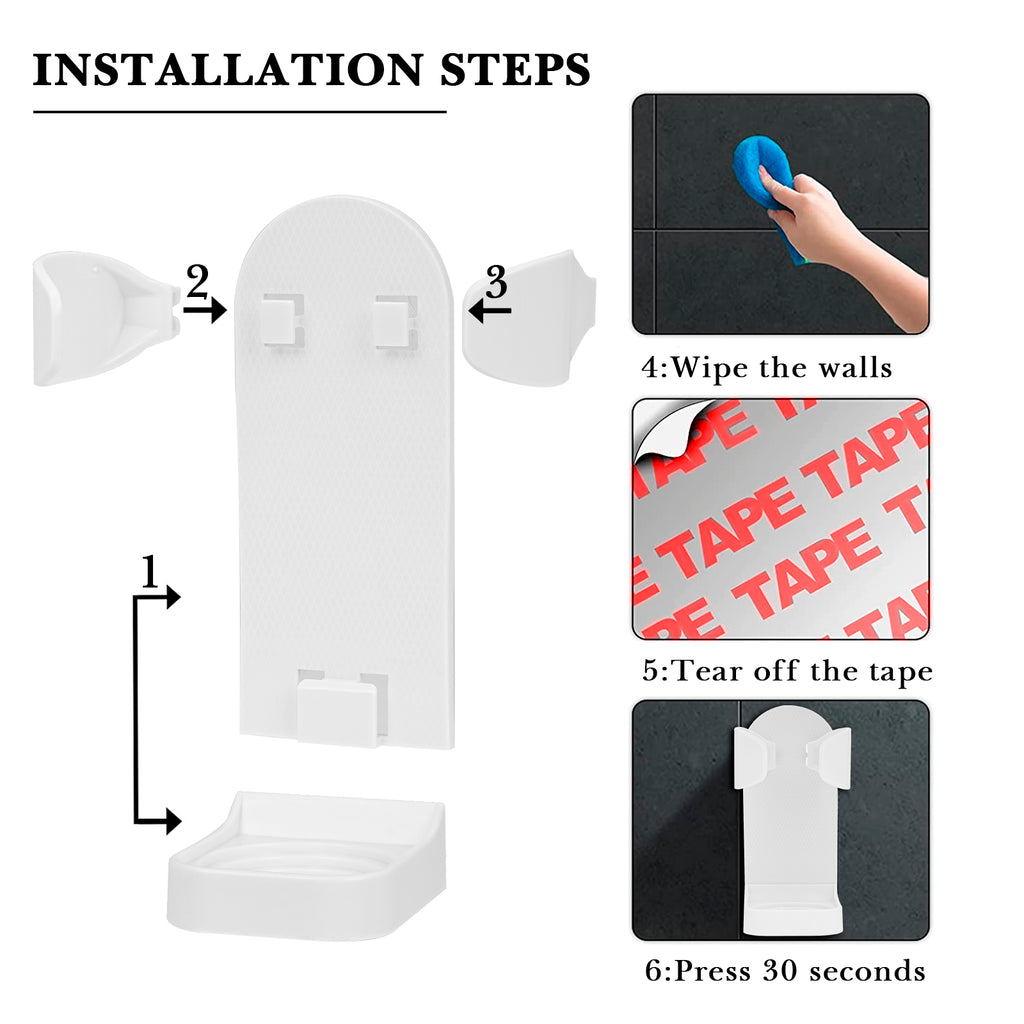 Linkidea 2 Pack Electric Shaver Wall Mount Holder, Self-Adhesive Adjustable Razor Organizer, Compatible with Braun Series 5 / 6 / 7 / 9, Bathroom Shower Storage (White)