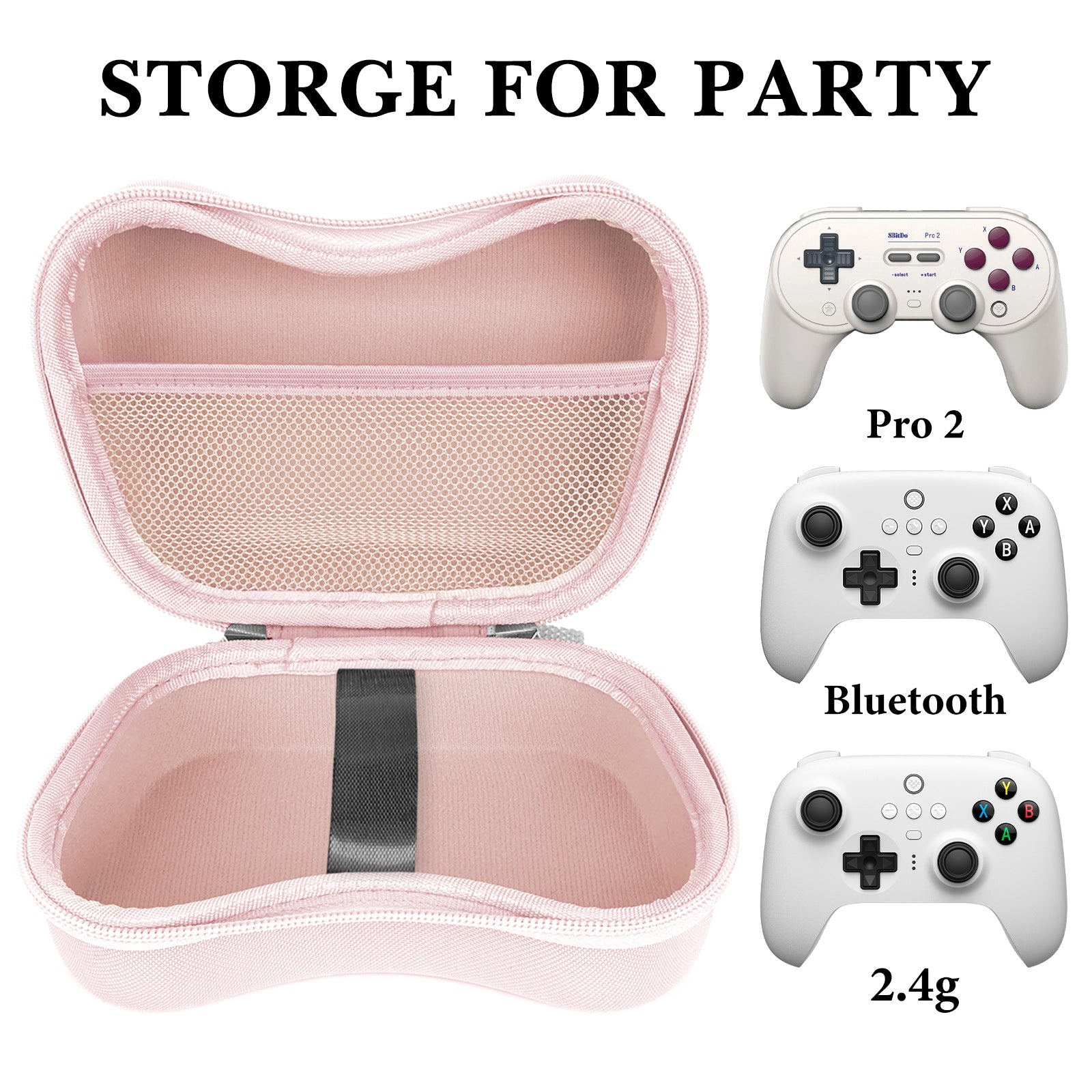 Linkidea Hard Travel Case Compatible with 8BitDo Pro 2, Ultimate and 2.4G Dual Sense Wireless Controller, Game Protective Storage Carrying Bag (Pink)