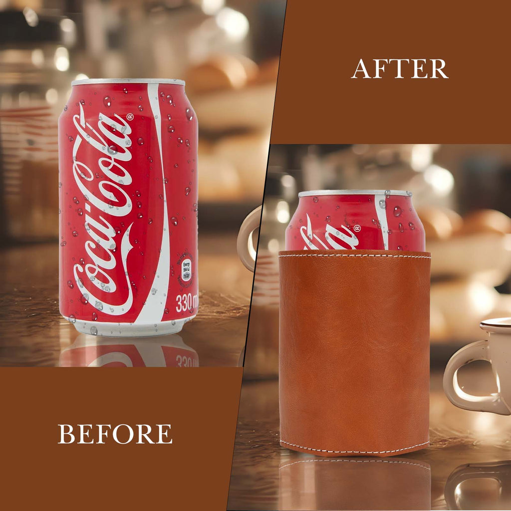 Linkidea Vegan Leather Soda Can Cooler, 2 Pack Beer Coolie Holder Gifts for Men & Women, Beverage Insulator Cover Sleeve for 12oz to 16oz Standard Can (Brown)