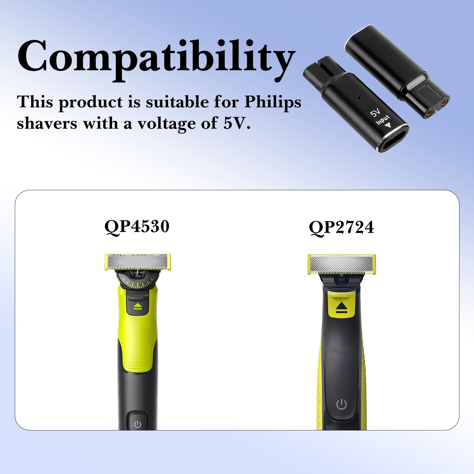 Linkidea 2 Pack 5V USB-C Charging Adapter Converter, Compatible with Philips Norelco OneBlade QP2724 QP4530, Type-C Charging Replacement Head Without Cable (Black)