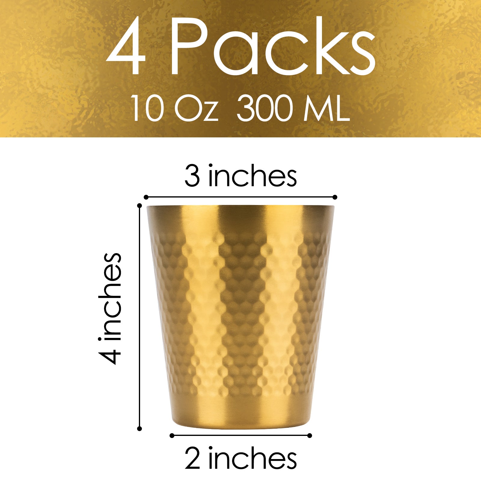 Linkidea 10 Oz Stainless Steel Double-Wall Tumbler Set of 4, Leak-Proof, Easy to Clean Water Cups, Ideal for Beer, Coffee, Ice Cream, Smoothies, Hot& Cold Drinks (Gold)