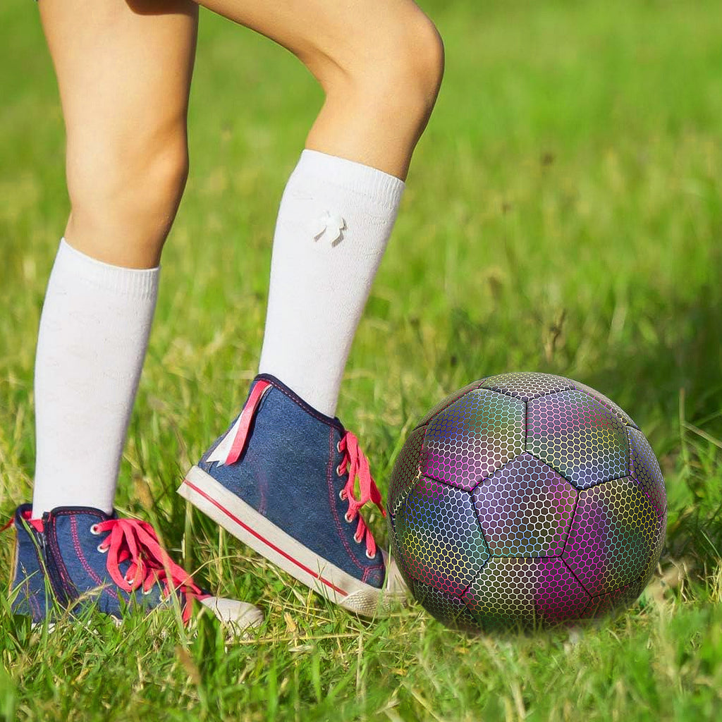 Linkidea Reflective Soccer Ball, Size 4 Training Soccer Ball, High Visibility Under Light for Night & Low-Light Practice, Soft Touch Cover for Outdoor Use