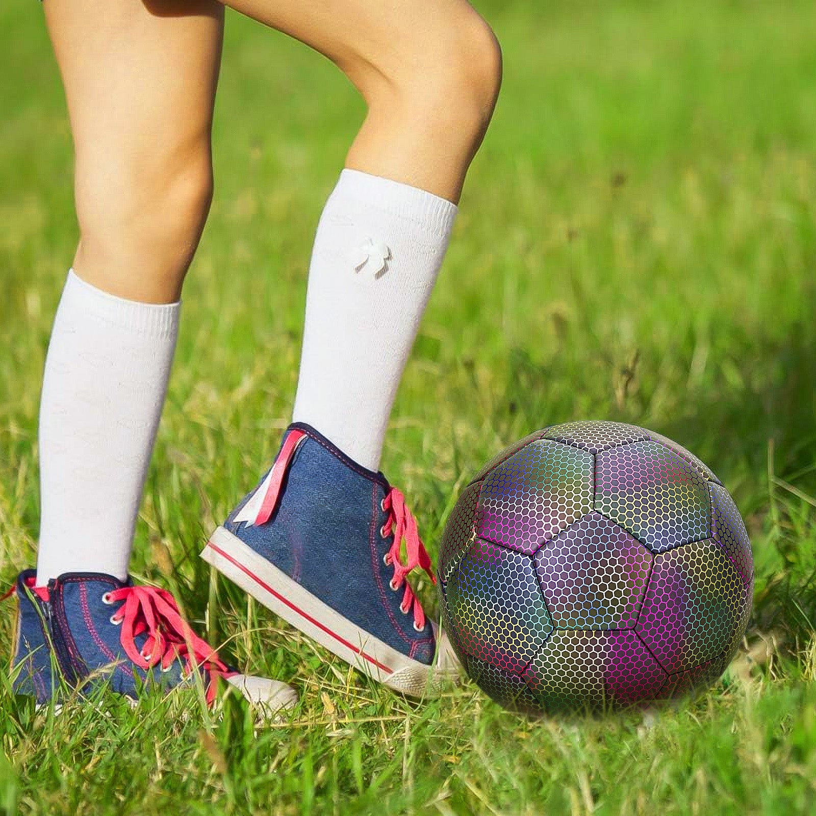 Linkidea Reflective Soccer Ball, Size 4 Training Soccer Ball, High Visibility Under Light for Night & Low-Light Practice, Soft Touch Cover for Outdoor Use