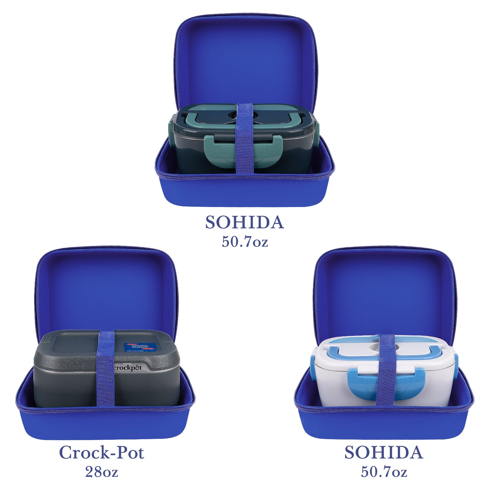 Linkidea Electric Lunch Box Carrying Case Compatible with Crock Pot, DUPASU, Aotto, LUNCHEAZE, Hard Shell Heated Lunch Box Bag with Space for Cable (Blue)