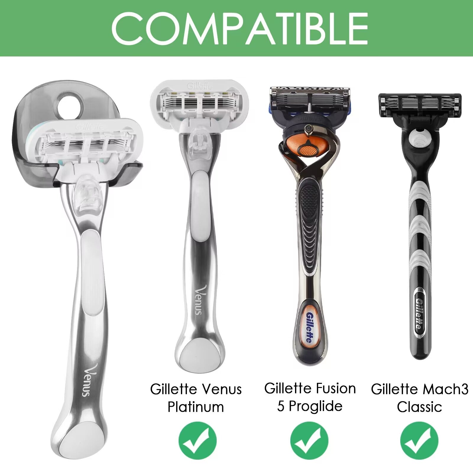 Linkidea 2 Pack Razor Holder Self Adhesive, Shower Wall Mount Hook Bathroom Organizer, No Drilling Storage for Gillette Venus, Fusion 5 Proshield, Mach3 (Grey)
