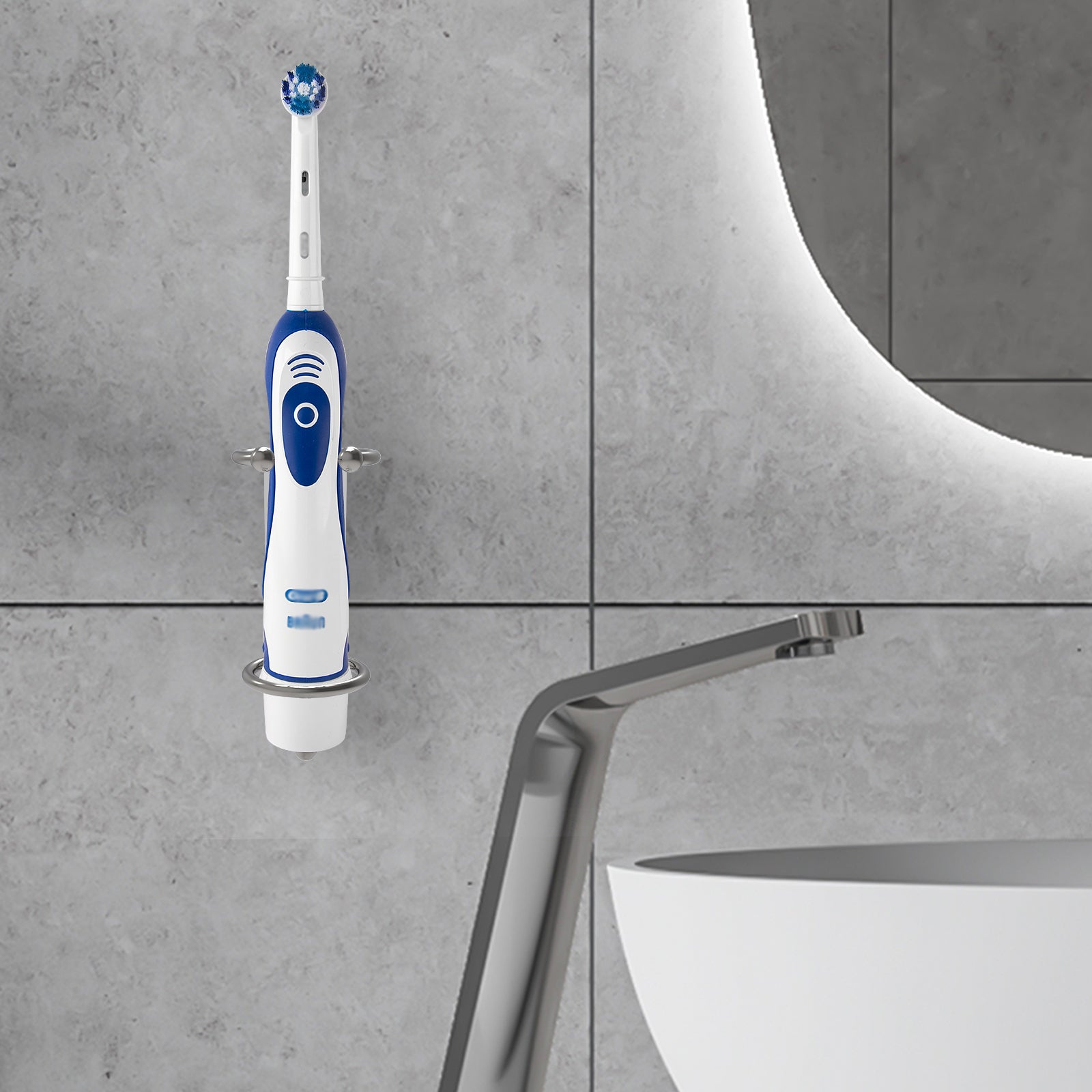 Linkidea 2 Pack Wall Mounted Electric Toothbrush Holder for Bathroom, Shower, Stainless Steel Power Toothbrush Hanger, Self Adhesive Wallmounted Tooth Brush Organizer (Sliver)