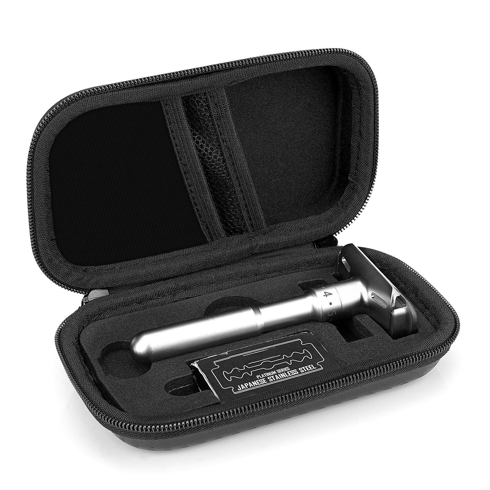 Linkidea Durable Hard Shell Shaving Travel Case, Storage Box for Short/Long Handled Razor Blades & Accessories, Compatible with Merkur, Vikings, WEISHI Double Edge Safety Razors (Black)