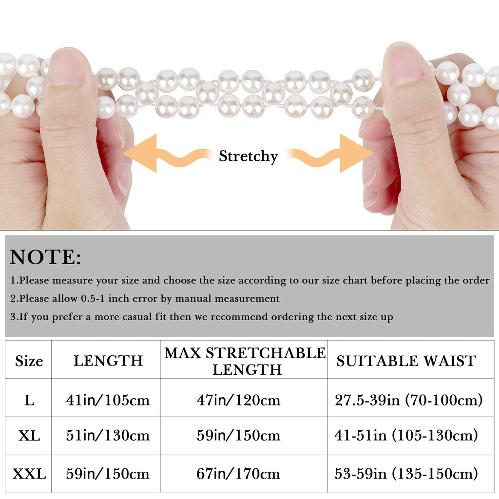 Plus Size Chain Belt for Women, White Pearl Fashion Belly Waist Chains, Stretchable Extra Long Body Chain, 59 Inch Adjustable Chunky Body Accessory (XXL, White)