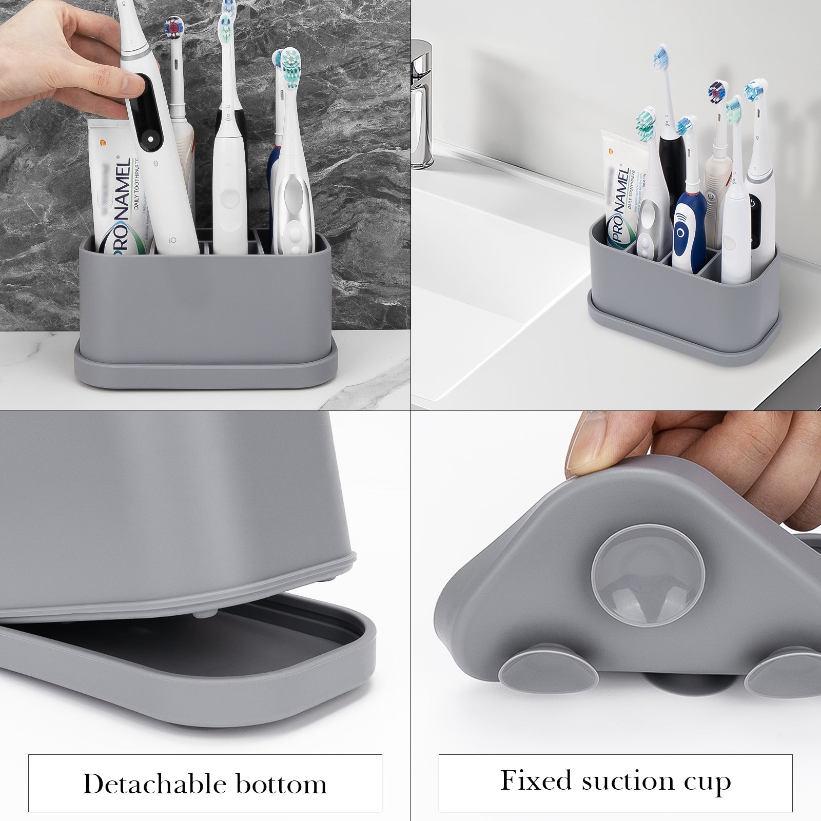 Linkidea Electric Toothbrush Holder, Silicone Tooth Brush Stand, Countertop 5 Slots Electric Toothbrush Holder Organizer Compatible with Oral-B DB4010, Pro 100 CrossAction, Spinbrush Pro (Grey)