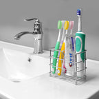 Linkidea Wall Mount Toothbrush Holder for Bathroom, Stainless Steel Tooth Brush Stand for Electric Toothbrush, Toothpaste, Razor, Self Adhesive Wallmount / Countertop 5 Slots Organizer (Chrome)