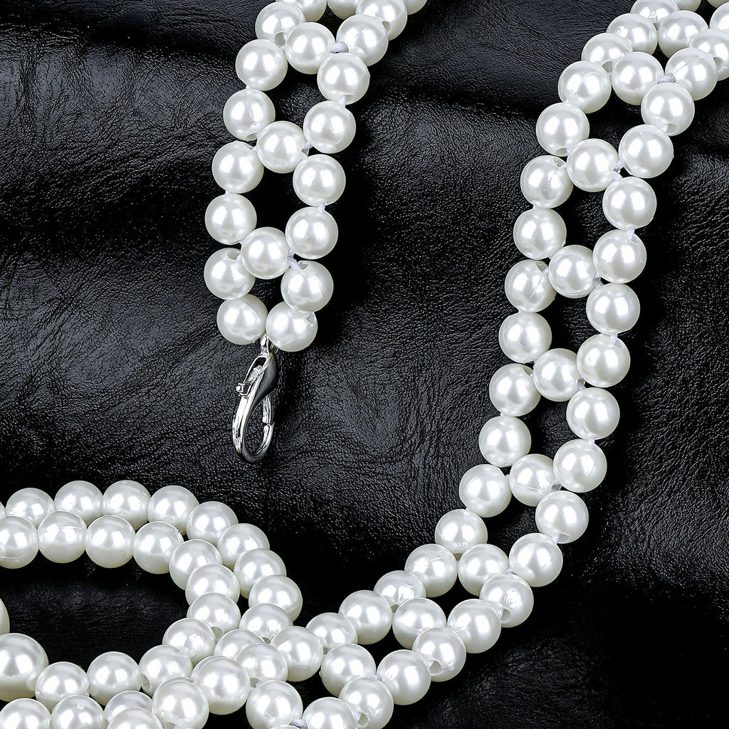 Plus Size Chain Belt for Women, White Pearl Fashion Belly Waist Chains, Stretchable Extra Long Body Chain, 51 Inch Adjustable Chunky Body Accessory (XL, White)