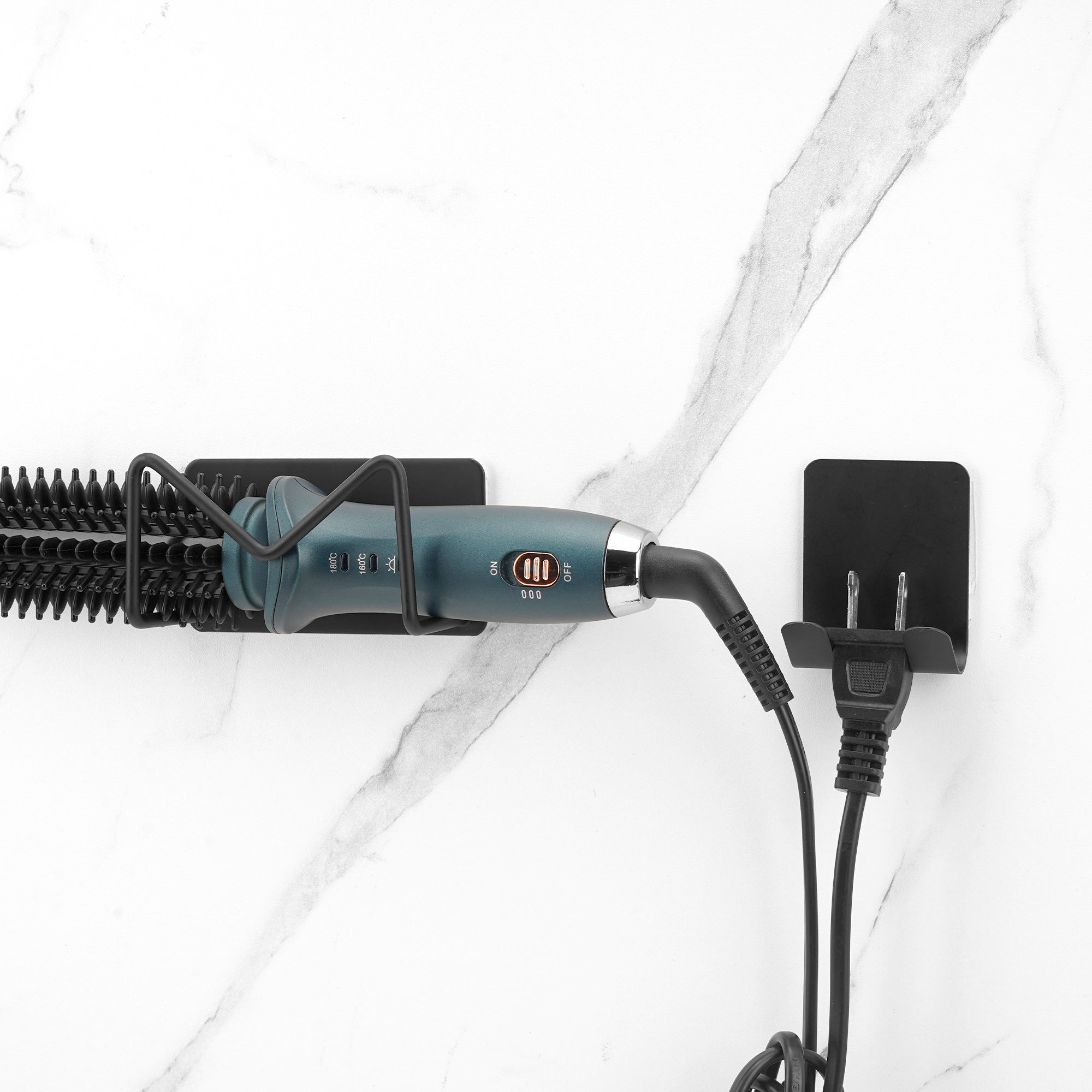 Linkidea Carbon Steel Wall Mounted Curling Iron Holder, Multifunction Hair Tool Storage Stand, Hair Straightener and Plug Organizer Rack Set (Black)