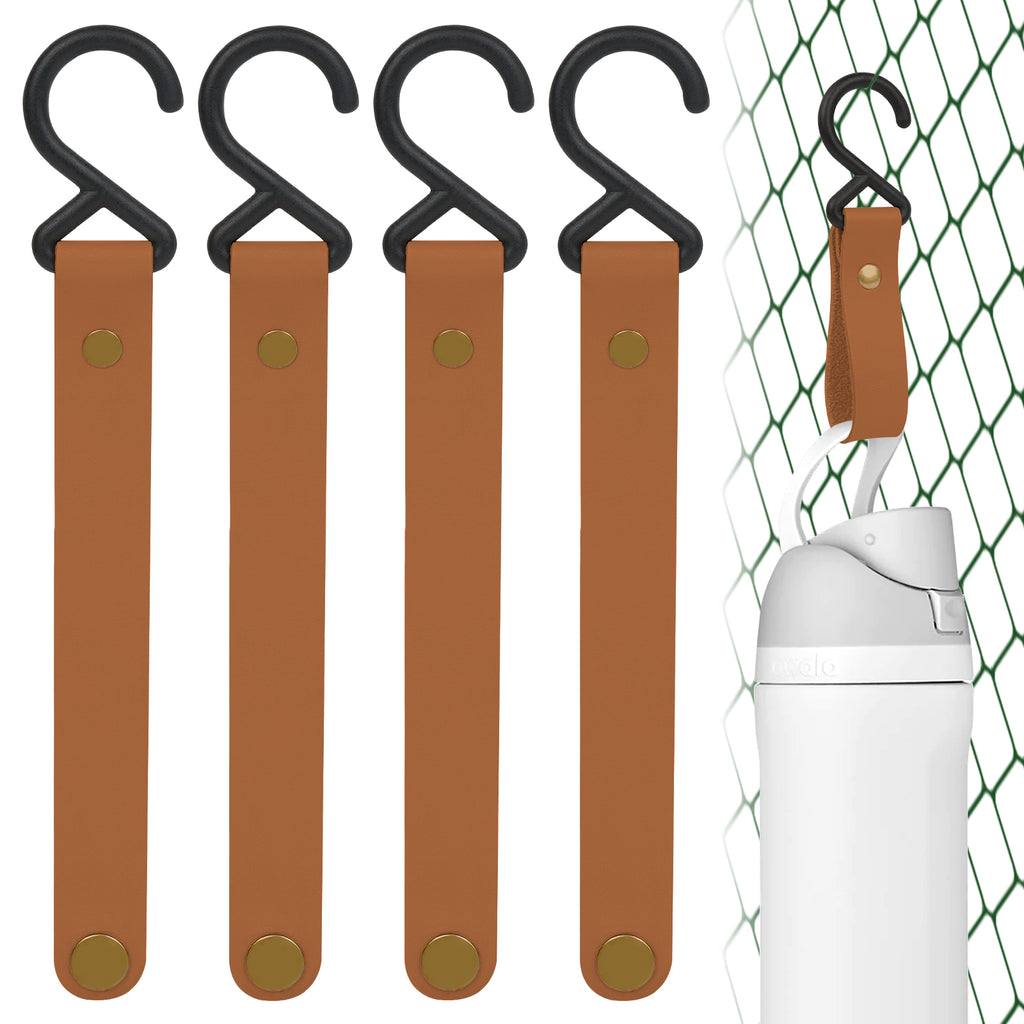 Linkidea 4 Pack Fence Hooks for Water Bottle, Hook Hanger Compatible with Owala FreeSip 24/32oz, Stanley Quick Flip Go 24oz, Plastic S Shaped Hooks for Outdoor Sports Camping (Orange Brown)