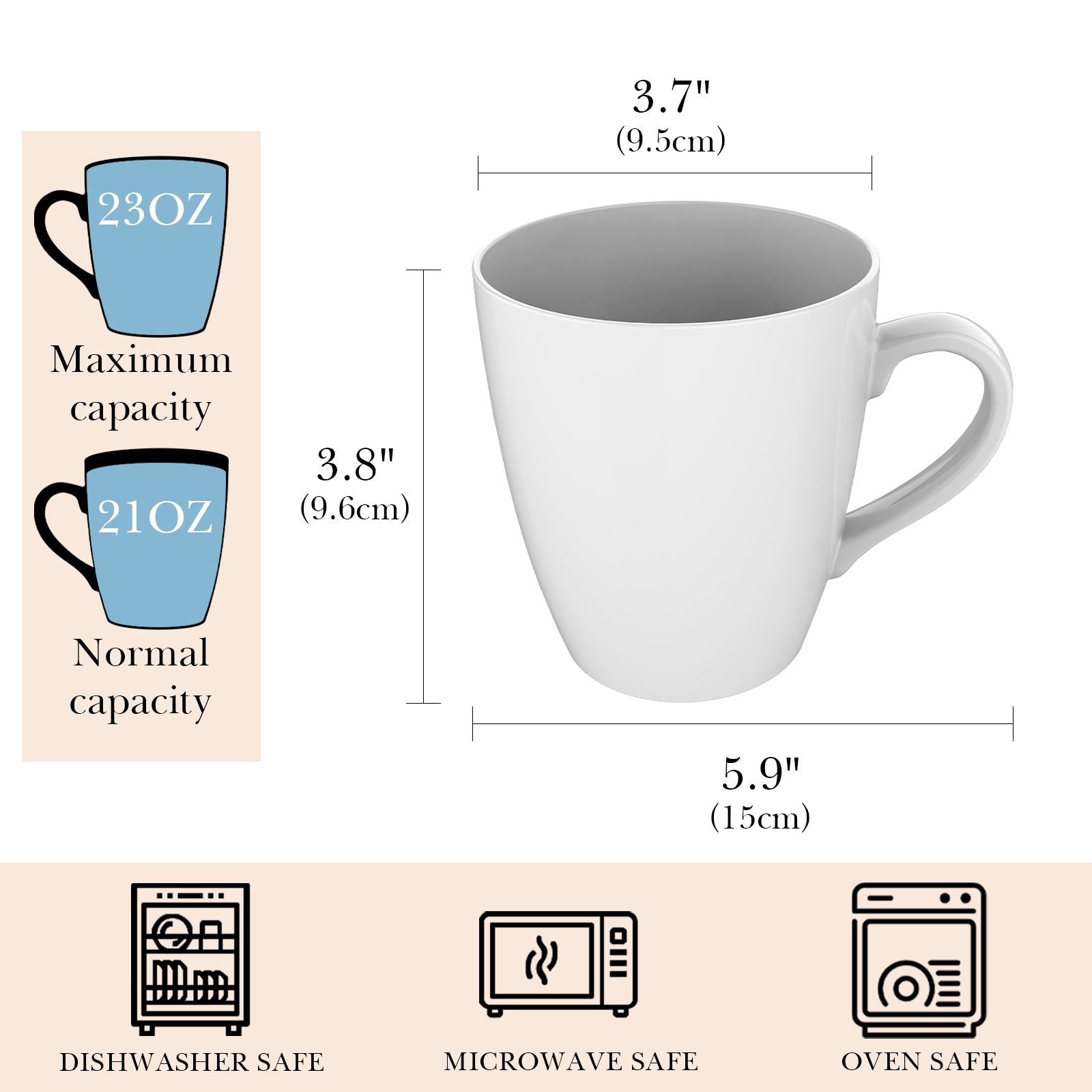 Linkidea White Ceramic Coffee Mug, 21oz Large Capacity Coffee Cups with Handles, Elegant and Classic Teacups Drinking Cup for Tea and Coffee, Microwave and Dishwasher Safe