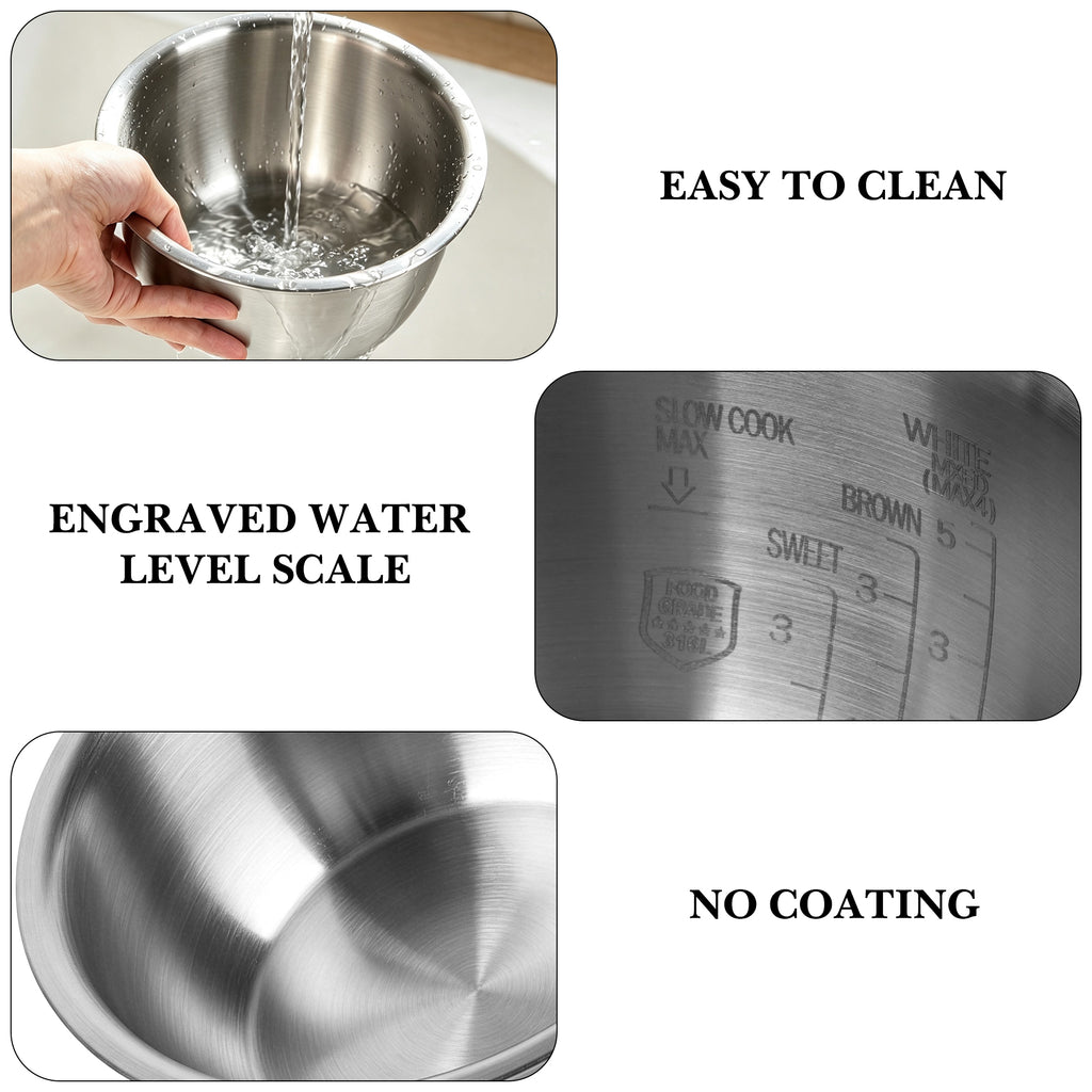 Linkidea 316 Stainless Steel Inner Pot Replacement Compatible with Zojirushi NHS-10 Rice Cooker, 6-Cup Cooking Bowl with Glass Lid, No Coating, Dishwasher Safe