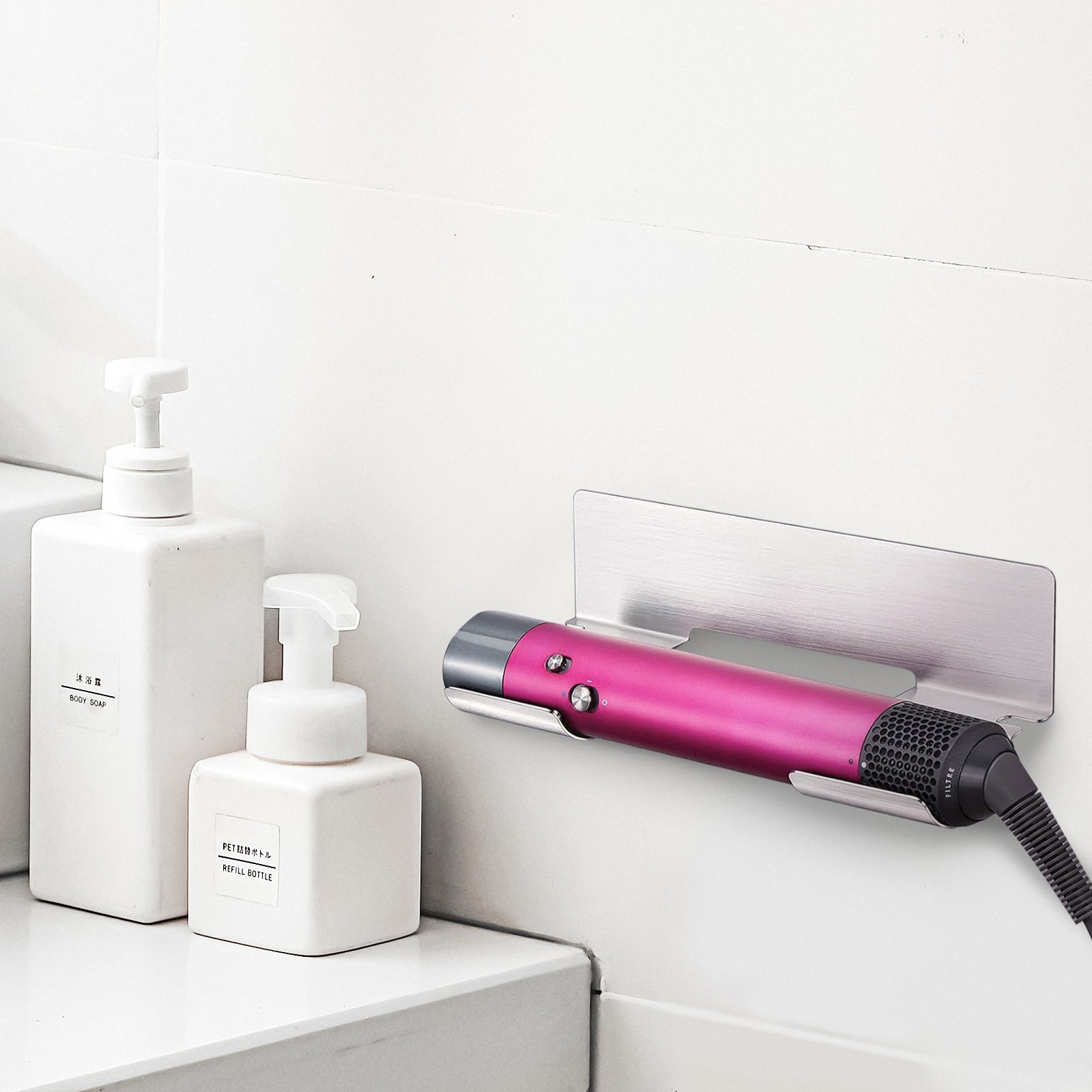 Linkidea Hair Dryer Holder, Stainless Steel Hair Tool Organizer with Adhesive, Wall Mounted Hair Tools Holder Fits Curling Wands, Hair Straightener Organize