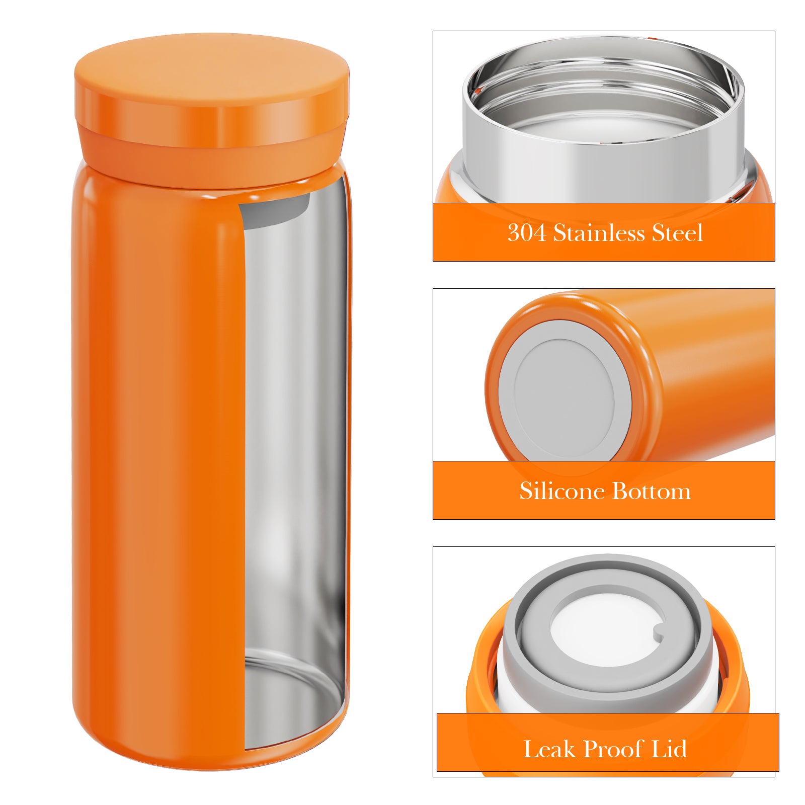 Linkidea 7oz (200ml) Mini Water Bottle, Vacuum Insulated Stainless Steel Bottle for Hot & Cold Drinks, Spill-Proof Small Bottle Fit Handbag, Purse and Pocket (Orange)