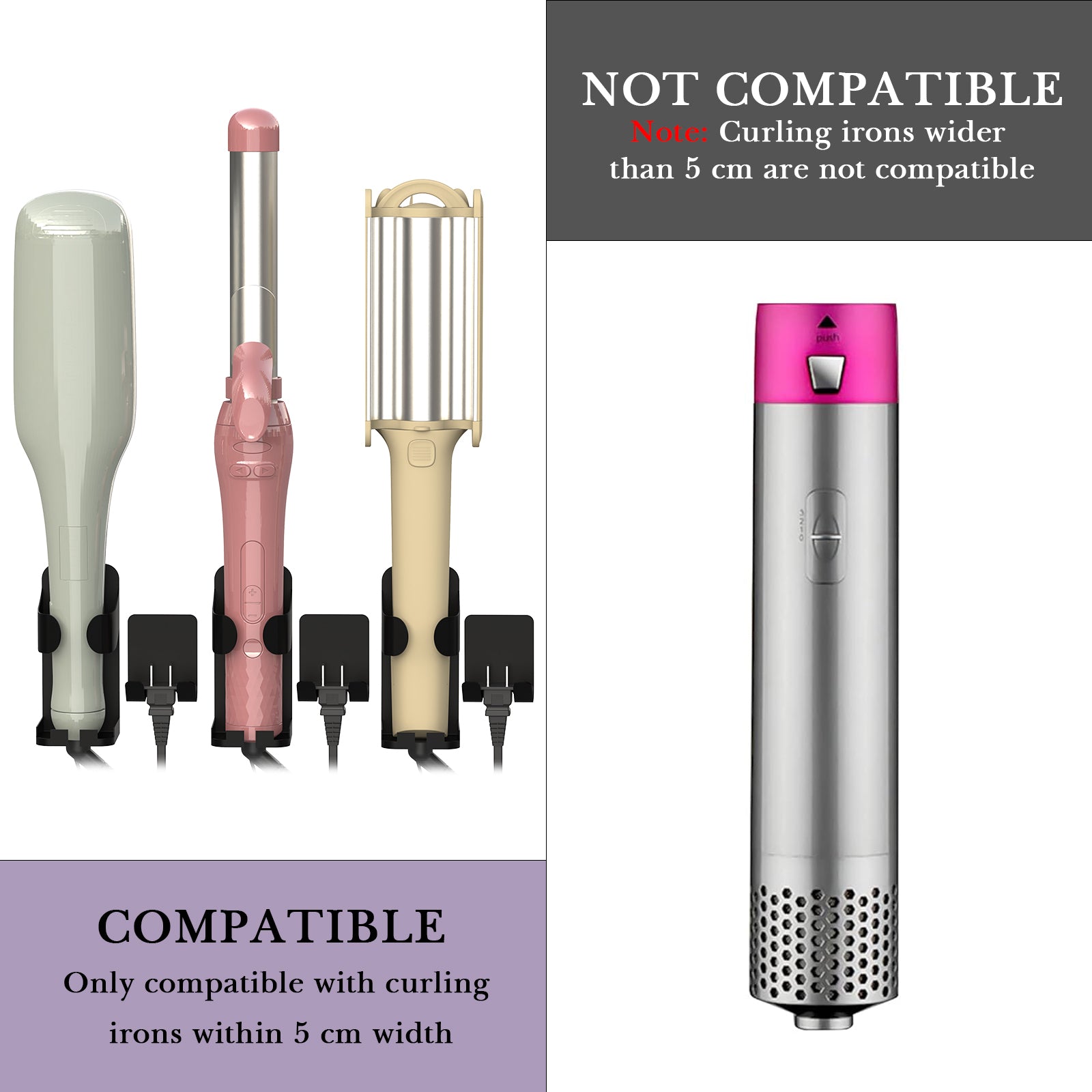 Linkidea Carbon Steel Wall Mount Curling Iron Holder, 2 Pack Hair Tool Bathroom Salon Organizer Storage Stand, Hair Straightener Holder and Plug Holder (Black)