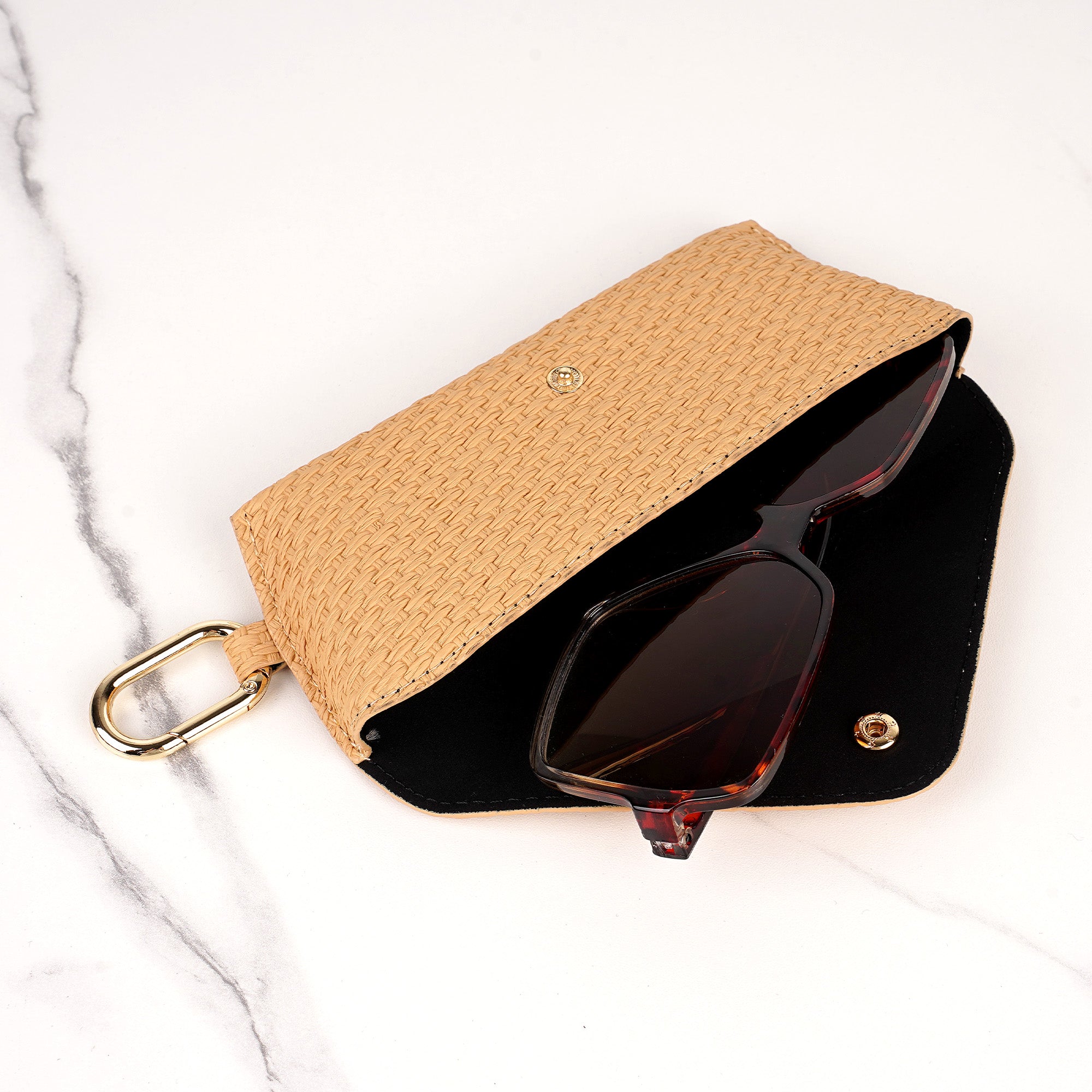 Extra Large Sunglasses Pouch Case with Hook, Vegan Leather Sunspecs Organizer Soft Bag Compatible with RayBan RB3647N RB2197 RB0360S
