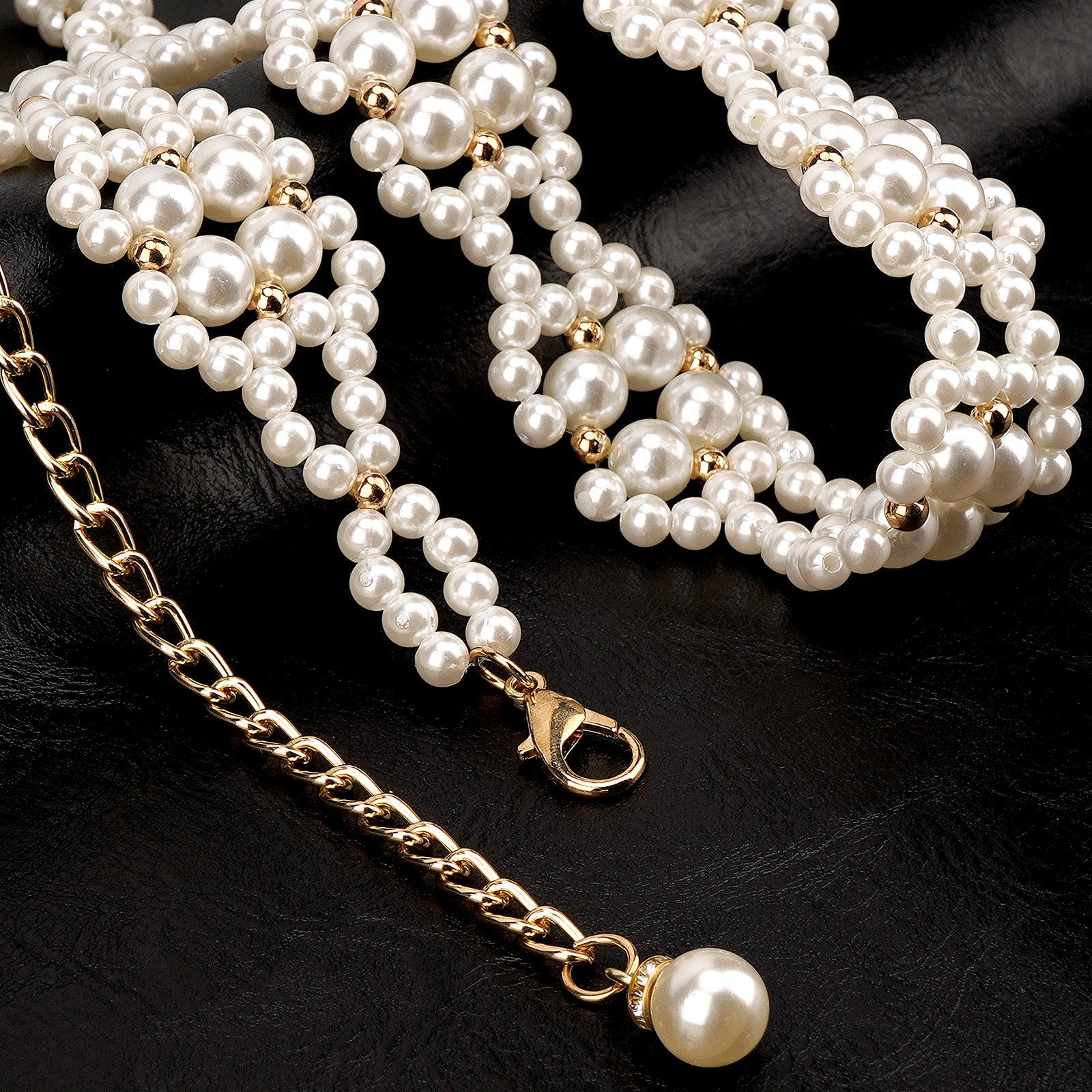 Large Waist Belt for Women, 26.8-39.4 Inch Metal Adjustable Chunky Waist Chains, Gold Color and White Pearl Fashion Jewelry Accessory