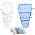 Linkidea 12 Pcs Silicone Stretch Lids, Flexible Round & Rectangle Fit 2.6\" - 8.1\", Stretchy Silicone Lids for Food Storage, Different Sizes Reusable Silicone Bowl Covers (Blue & White)