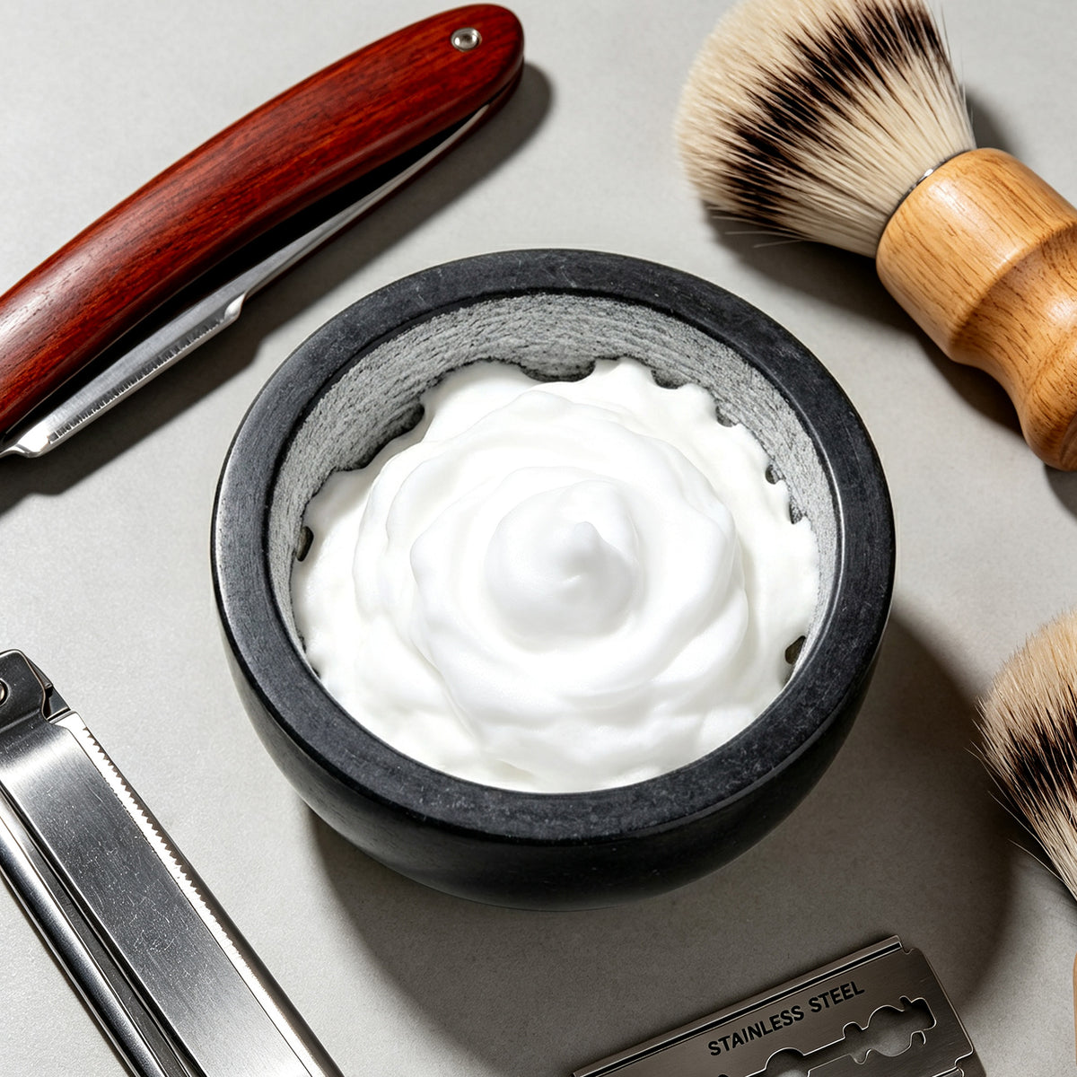 Linkidea Marble Shaving Soap Bowl, 100% Natural Marble with Interior Grooves for Maximum Lather, Heat Retaining Stone Provides a Luxurious Hot Shave Experience, Gift for Husband, Dad (Black)