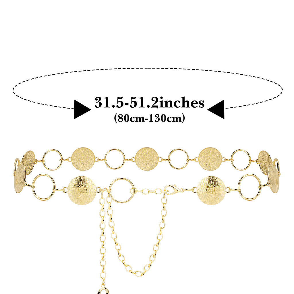 Plus Size Chain Belt for Women, Round Pieces Metal Chain Belt Women Belly Waist Chains, Extra Long Body Chain, 31.5-51.2 Inch Adjustable Chunky Belt Chain (XL, Gold)