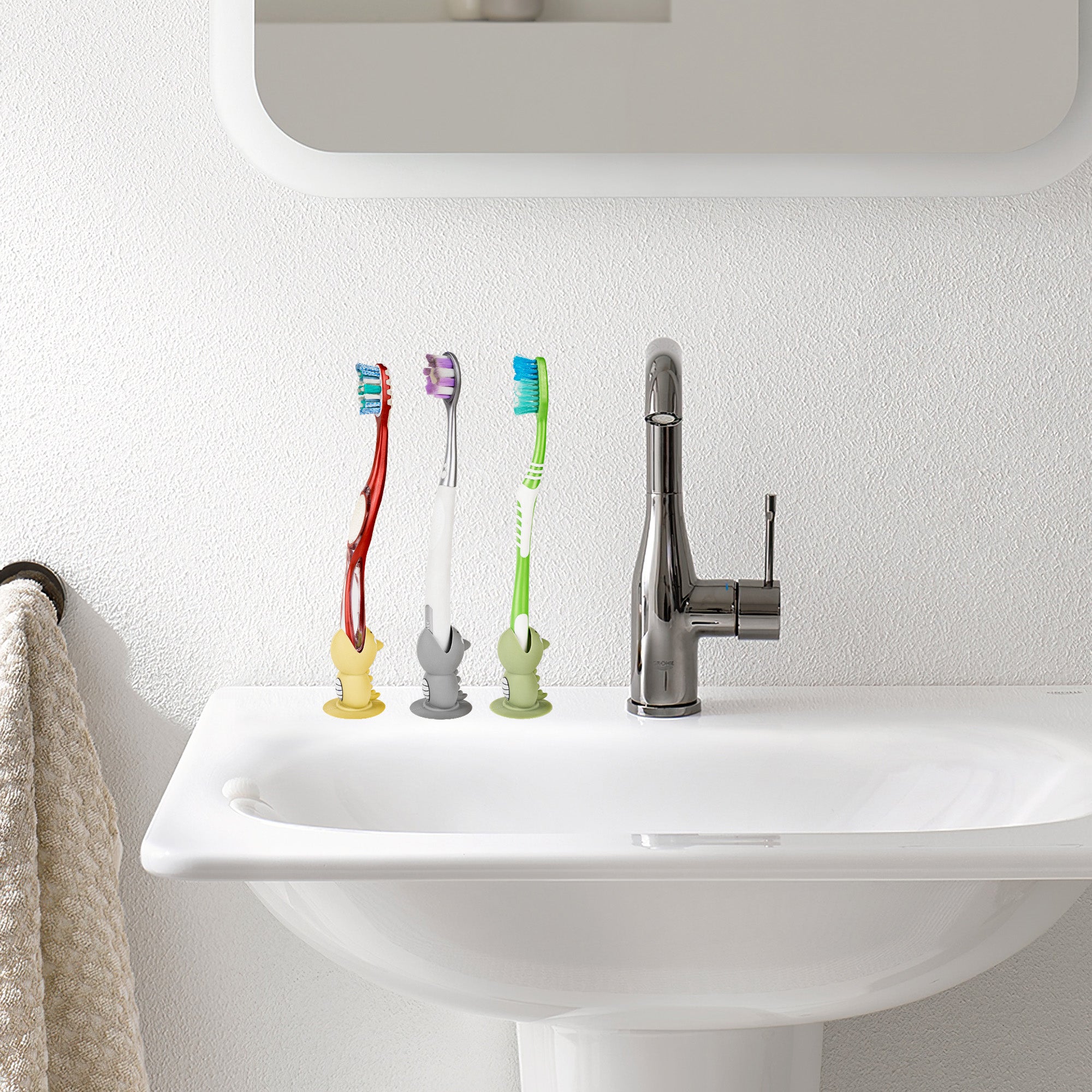 Linkidea 9 Pack Cute Standing Toothbrush Cover with Suction Cup, Portable Travel Brush Head Stand Protector, Compatible with Oral-B CrossAction, Reach Essentials