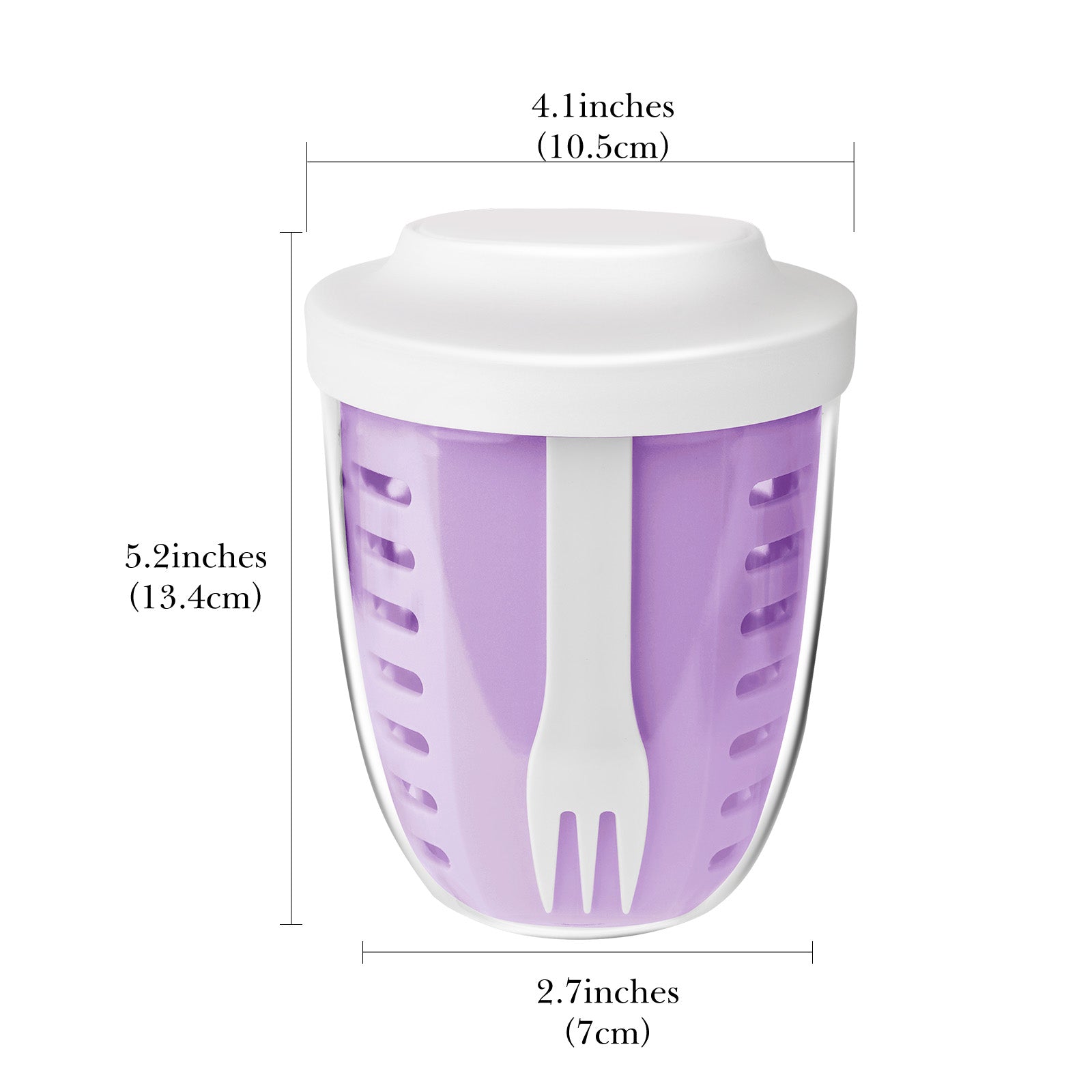 Linkidea Fruit Salad Travel Container With Colander, 21 oz Leak-Proof Plastic Salad Lunch Storage Container with Spoons and Lids, Fruit, Vegetable Portable Cup for Work, Picnic (Purple)