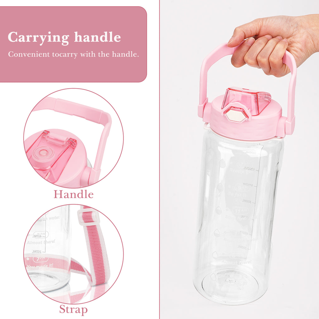 Linkidea 55oz Tritan Water Bottle with Strap & Handle, Reusable Sports Waterbottle with Time Marker, Portable Large Waterbottle for Gym Fitness Outdoor