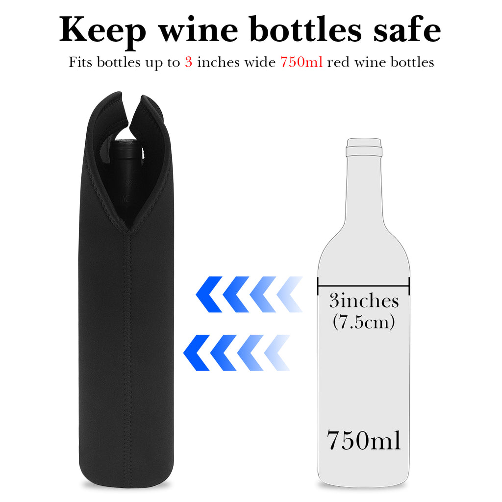 Linkidea Insulated Cooler Bag for Travel, Portable Waterproof Neoprene Grape Wine Bottle Tote, Picnic Beverage Holder with Secure Grip (Black)